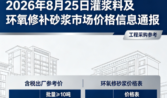 阿克苏2026年8月25日灌浆料及环氧修补砂浆市场价格信息通报